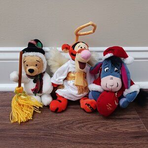 Lot of 3 Winnie the‎ Pooh Christmas Plush Tigger Eeyore Angel Snowman